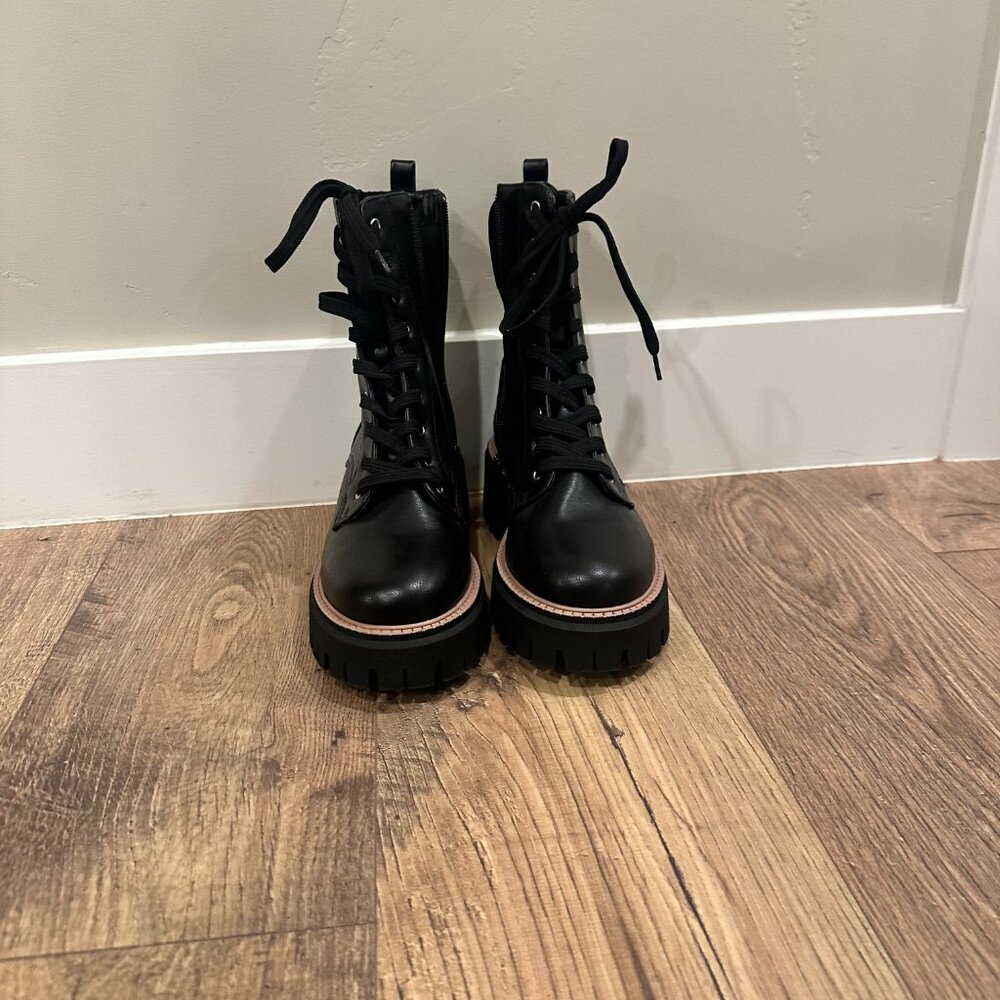 DV by Dolce Vita Black Combat Boots with Light Brown Trim